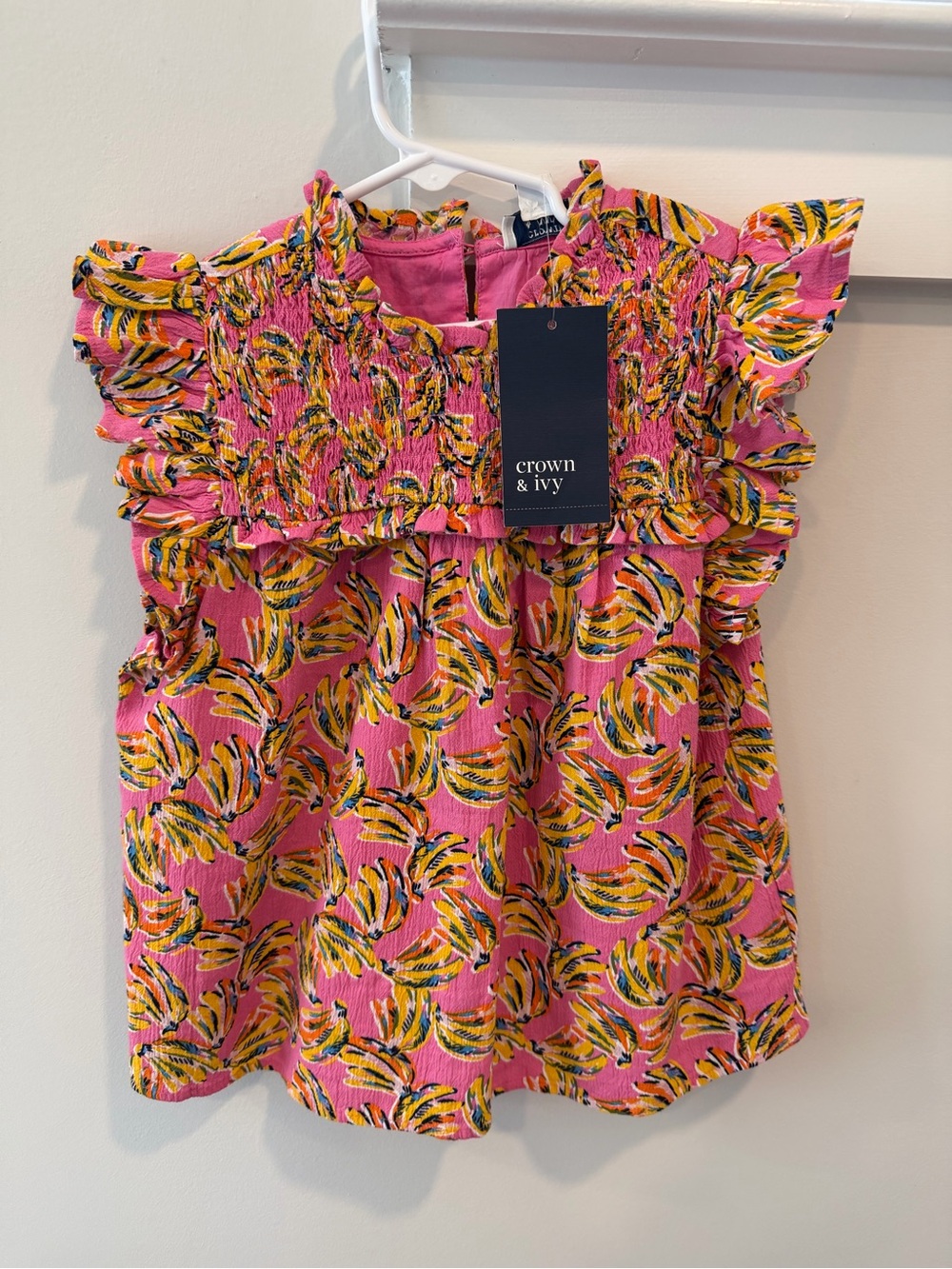 crown & ivy Pink Floral Smocked Ruffle Top